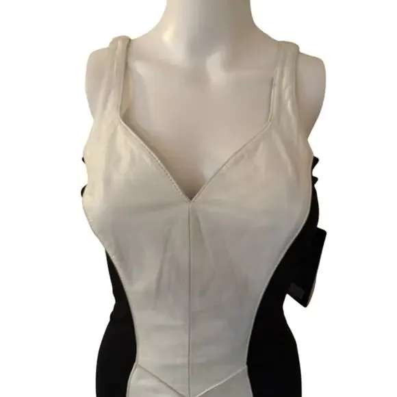 Wilsons Leather Colorblock Sheath Dress Black White Leather Size M Vintage  NWT - www.toquedesaborminas.com.br